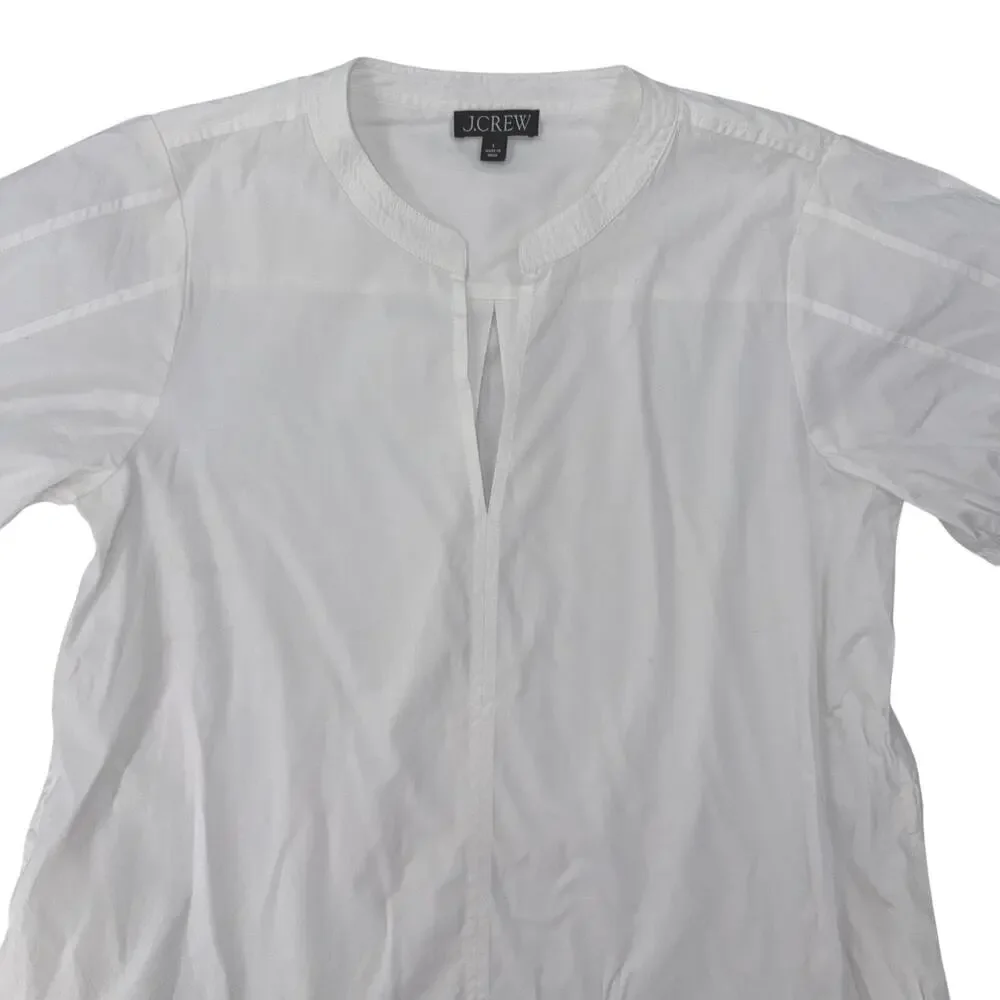 J.Crew White Cotton Poplin Delilah Puff Sleeve Ruffle Hem Mini Dress Size L